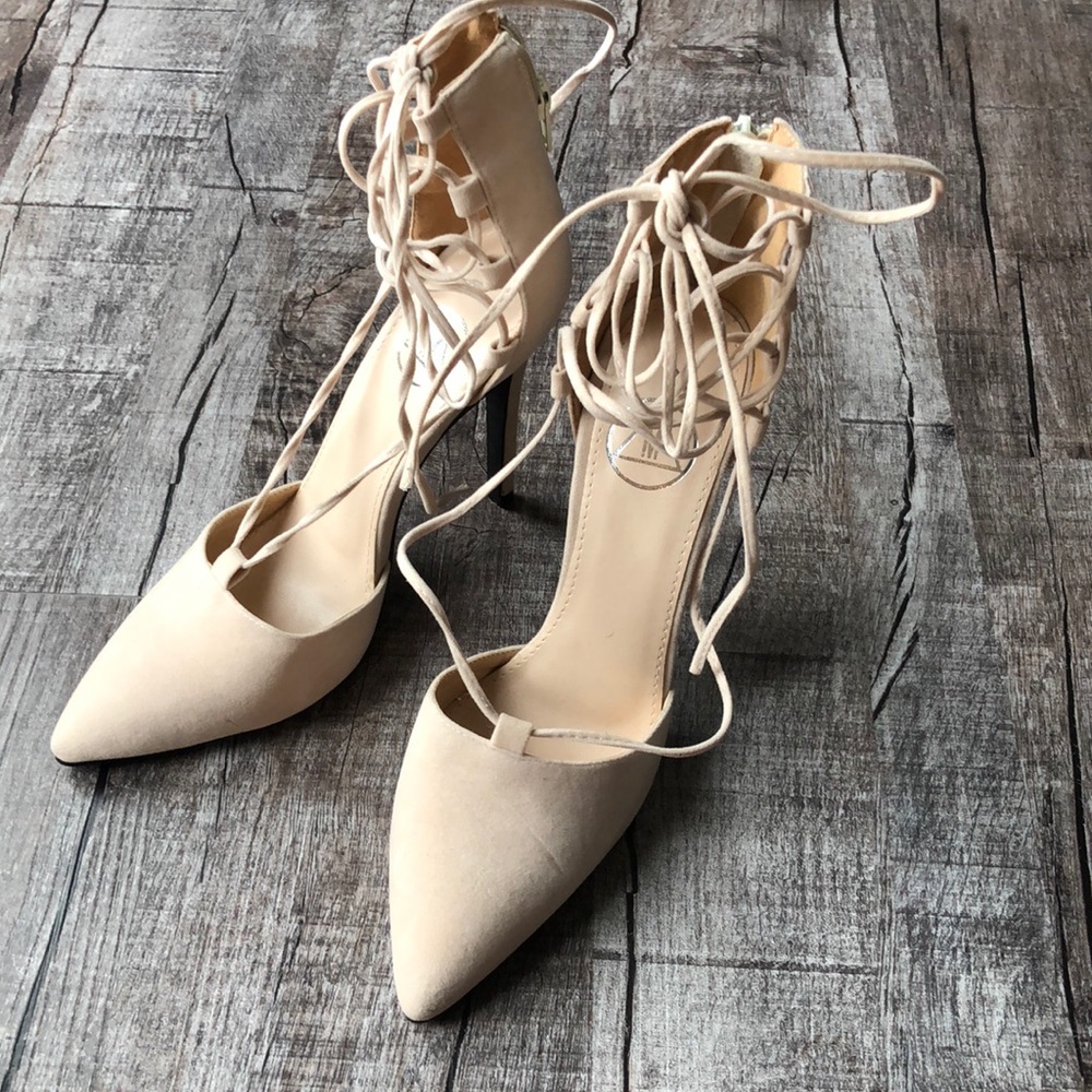 Missguided nude lace-up heels size 9